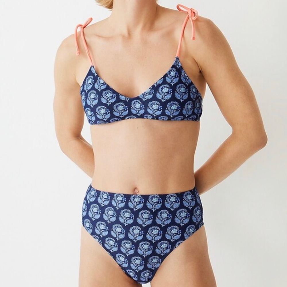 NWT 2x J Crew Bikini Set Blue and Neon Pink Tie-shoulder French Bikini